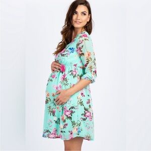 Pinkblush Large Chiffon Mint Floral Print Maternity Dress